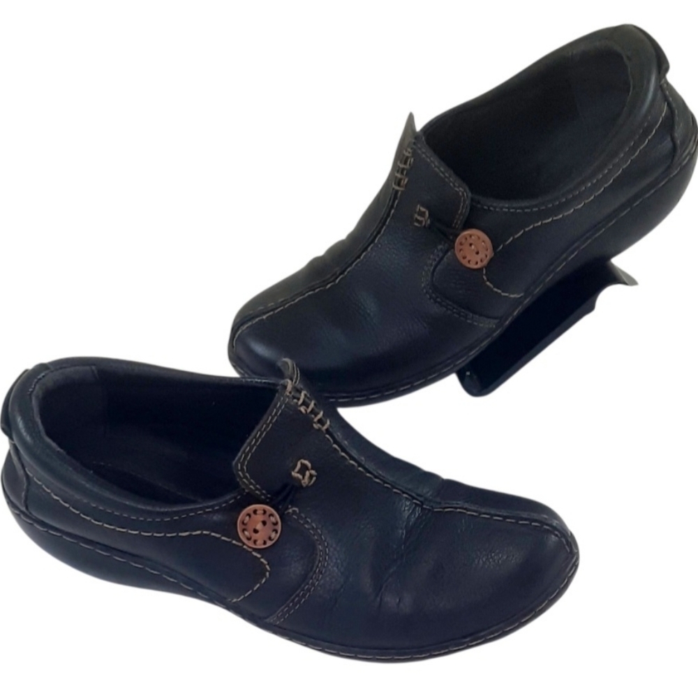Clarks Womens Un Loop Loafer Size 8 M Black Leather Slip On Flat Shoe Casual Go